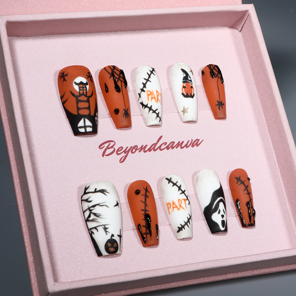 Spooky Pumpkin Handmade Press On Nails