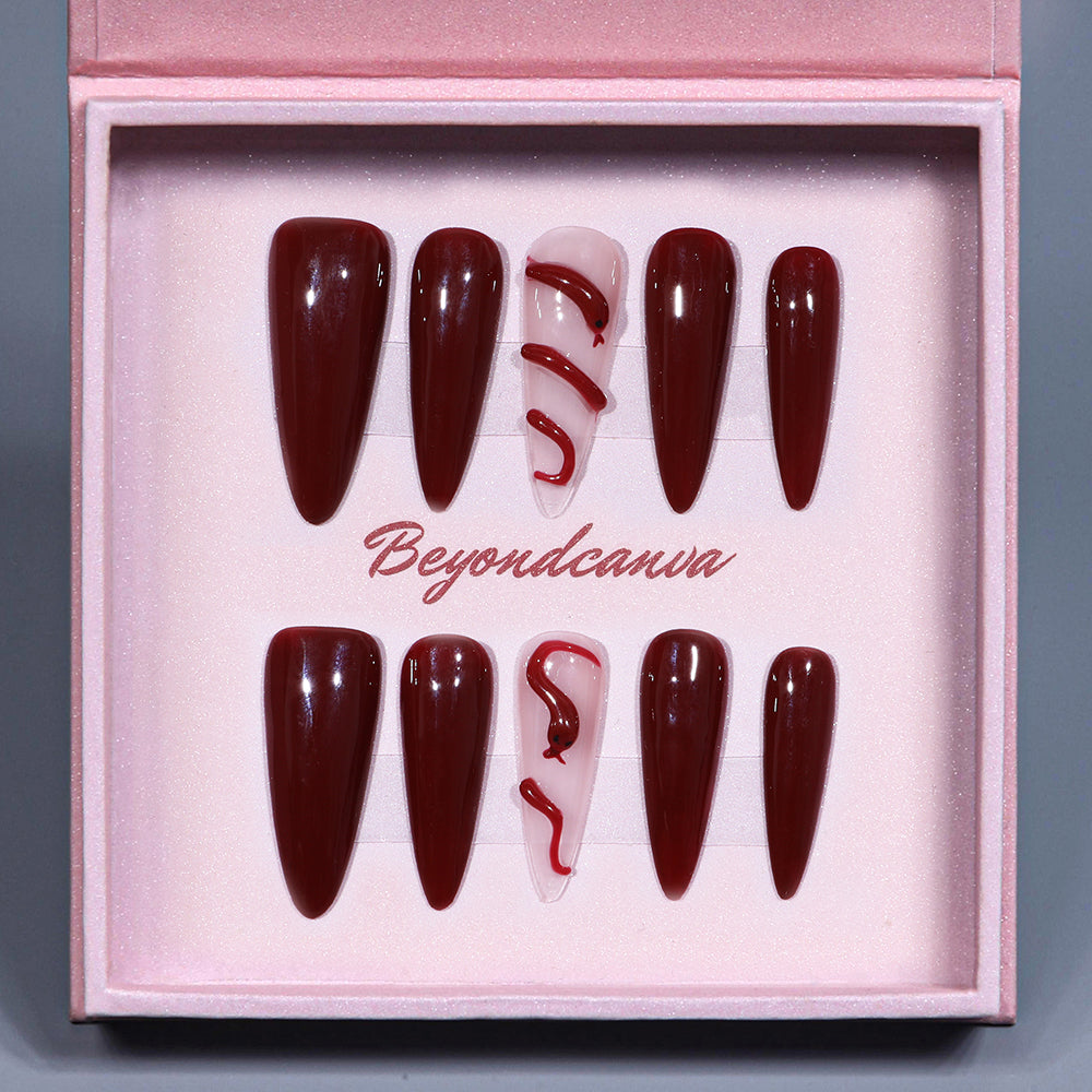 Crimson Serpent Handmade Press On Nails