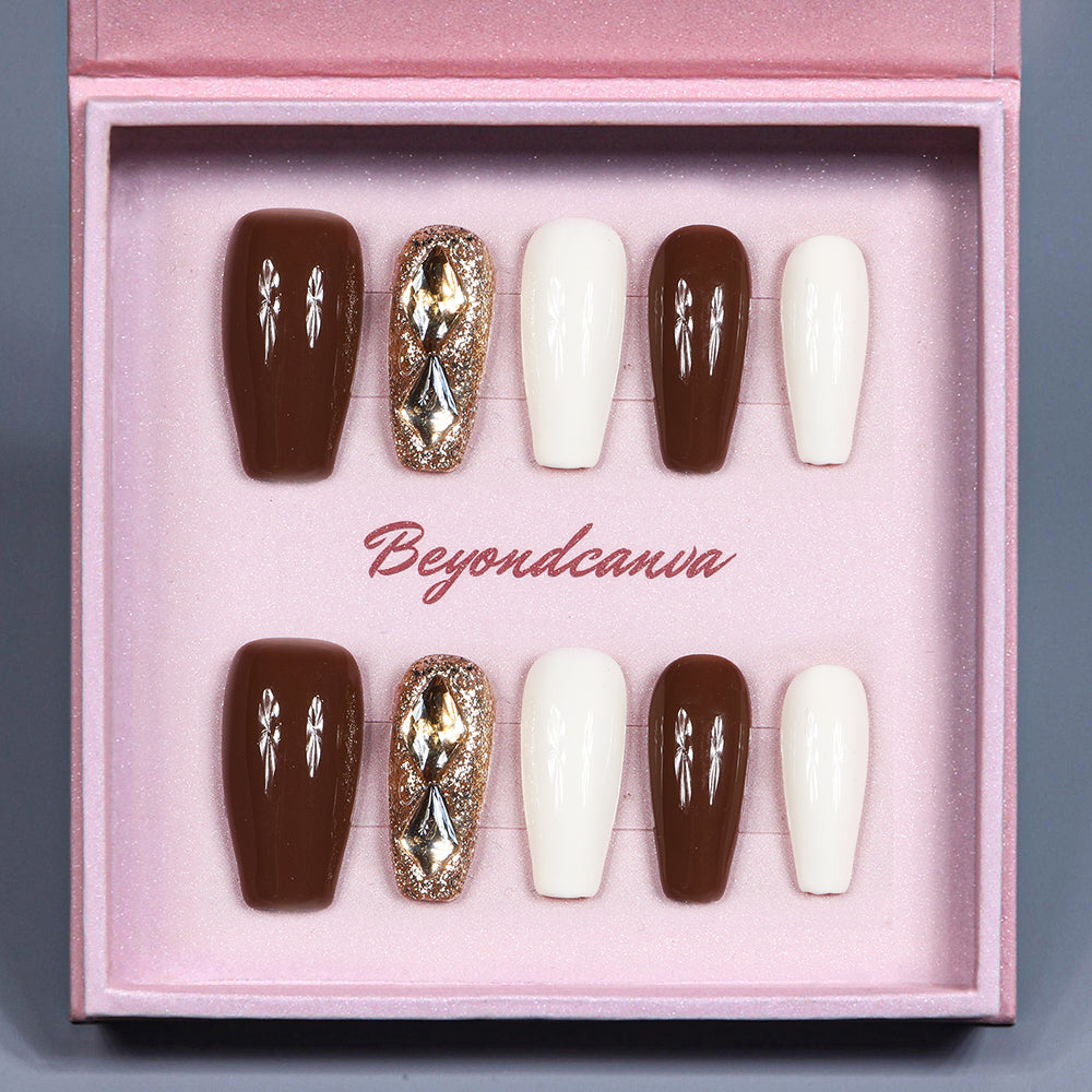 Golden Mocha Handmade Press On Nails