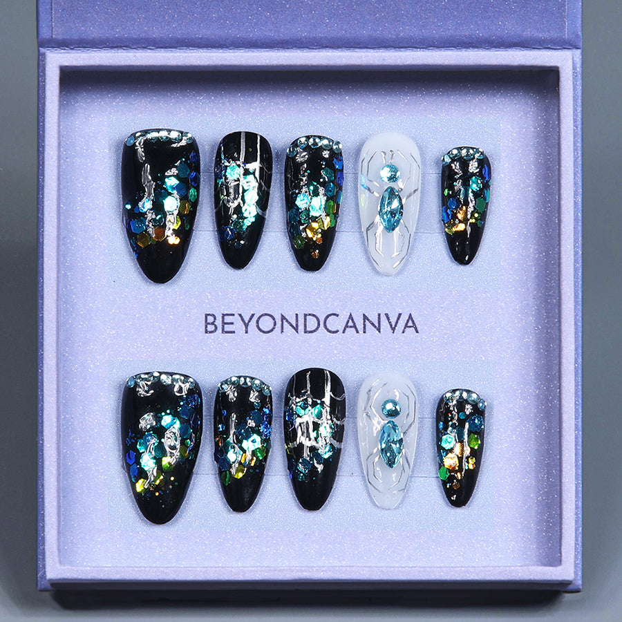 Oceanic Sparkle Handmade Press On Nails