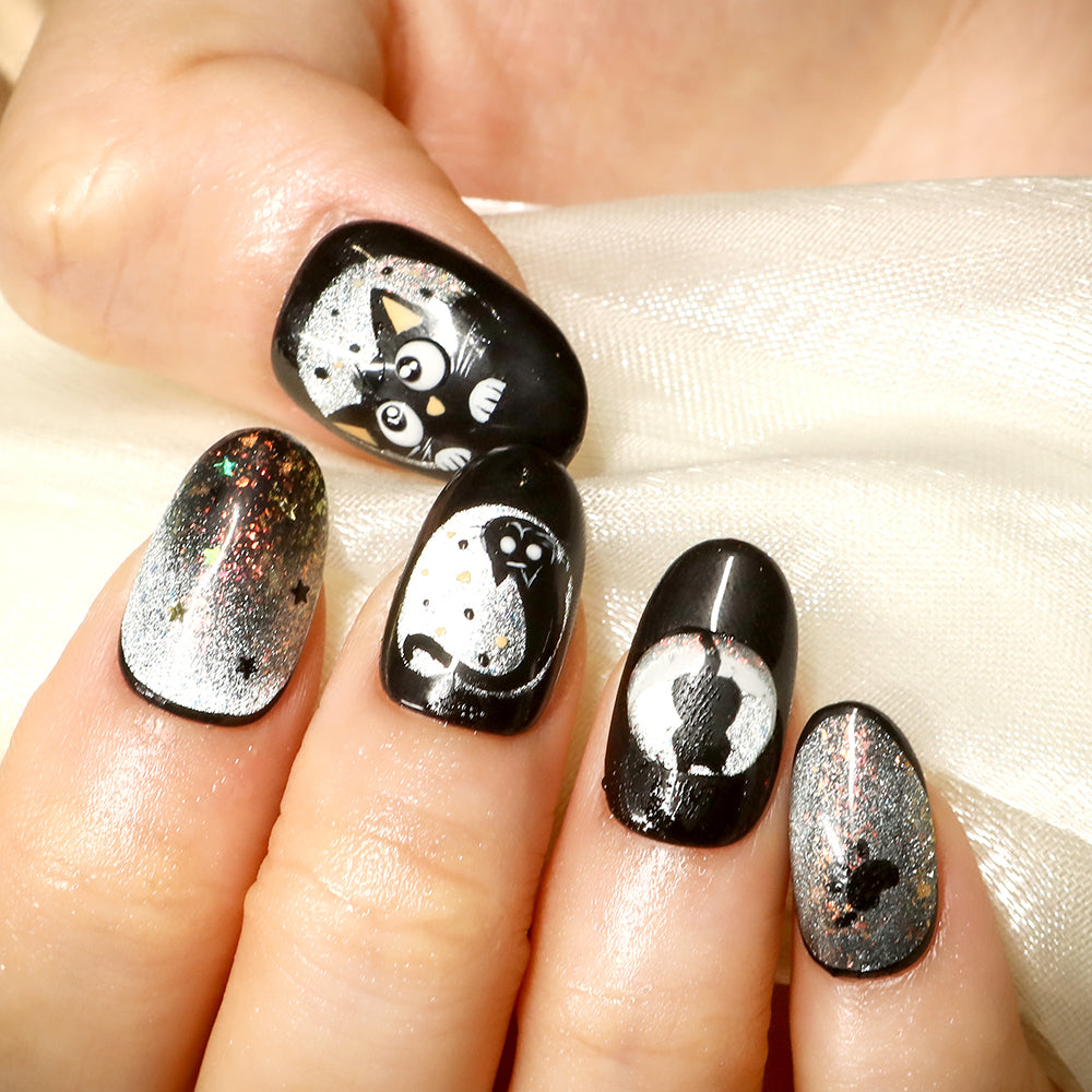 Midnight Purr Handmade Press On Nails