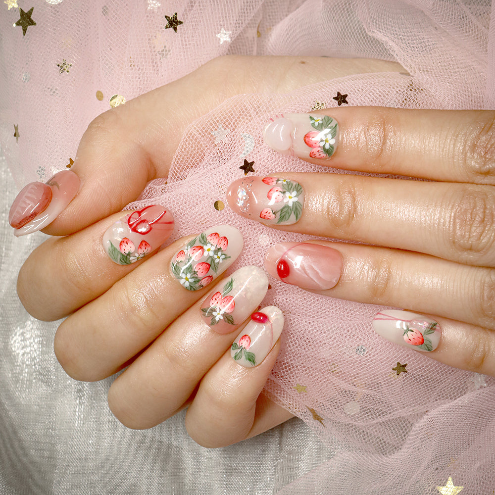 Strawberry Whisper Handmade Press On Nails