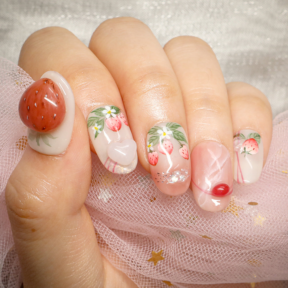 Strawberry Whisper Handmade Press On Nails