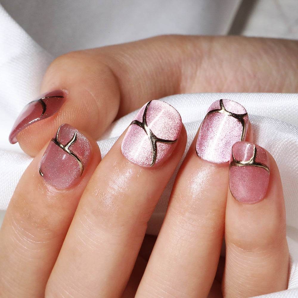 Pink Glimmer Lines Handmade Press On Nails