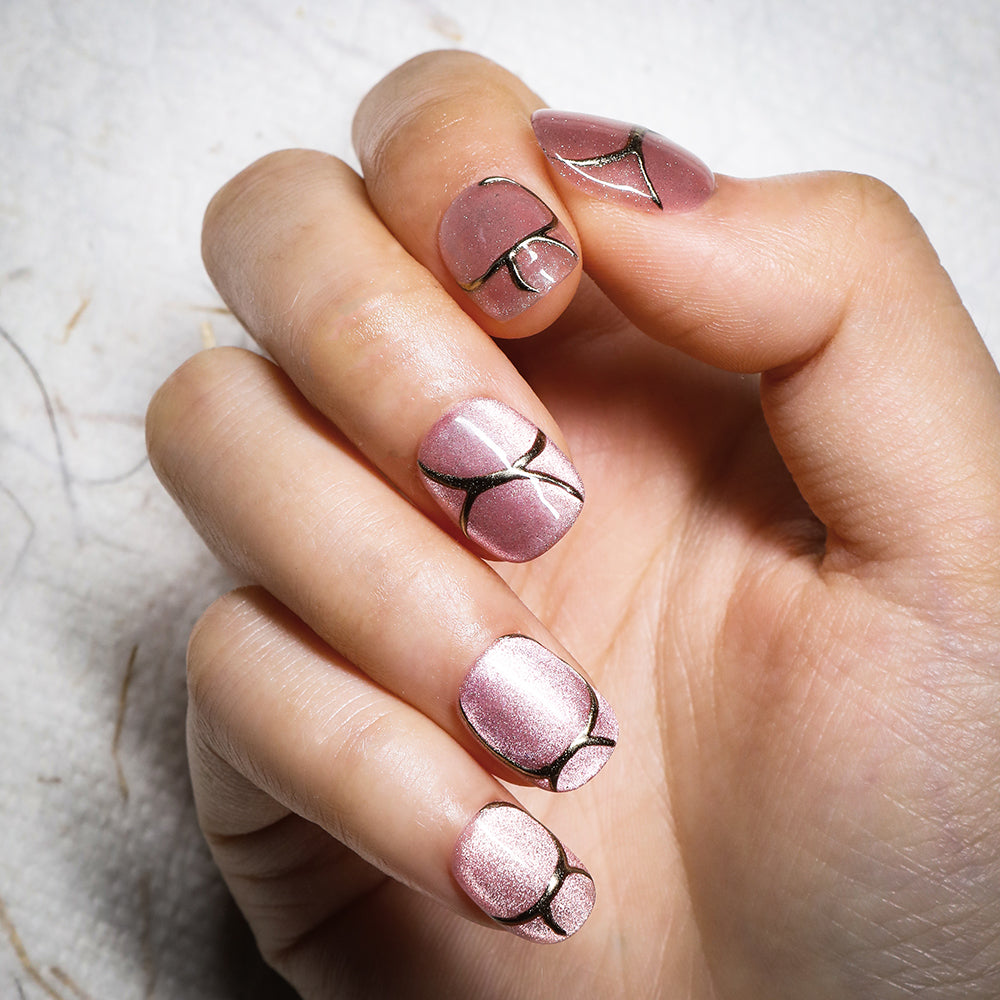 Pink Glimmer Lines Handmade Press On Nails