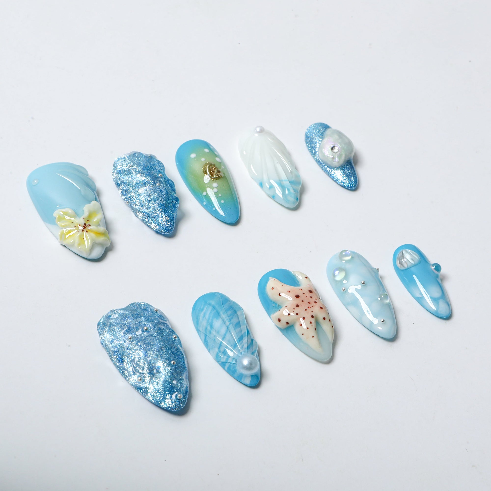 Ocean&#39;s Embrace Handmade Press On Nails