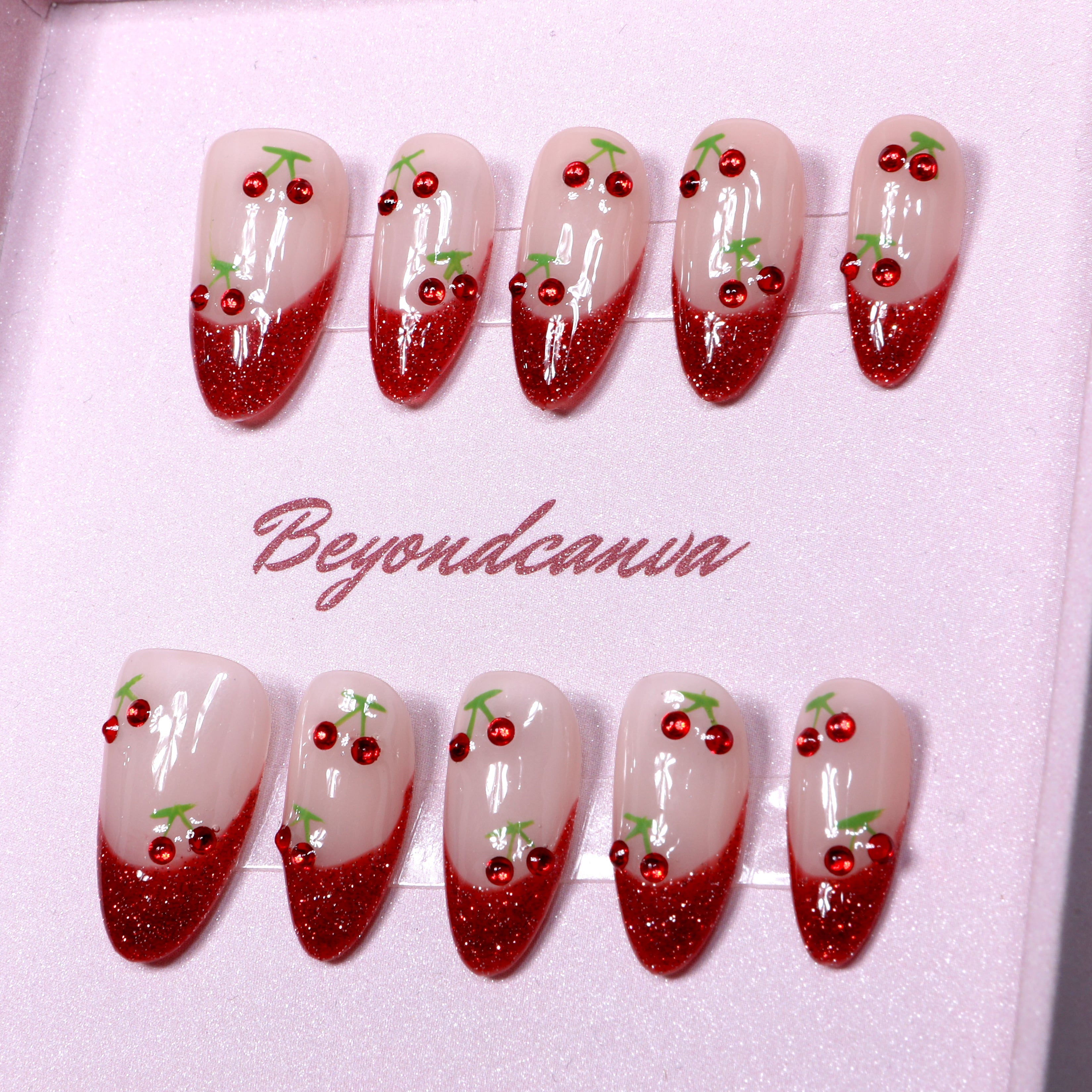 Cherry Sparkle Handmade Press On Nails