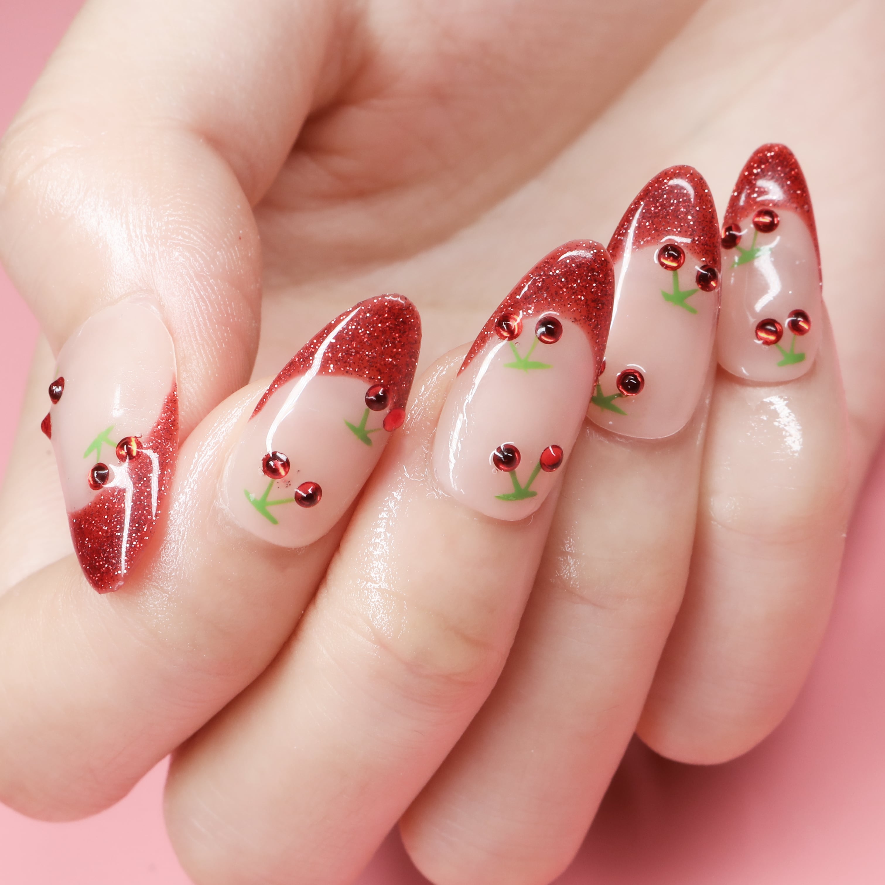 Cherry Sparkle Handmade Press On Nails