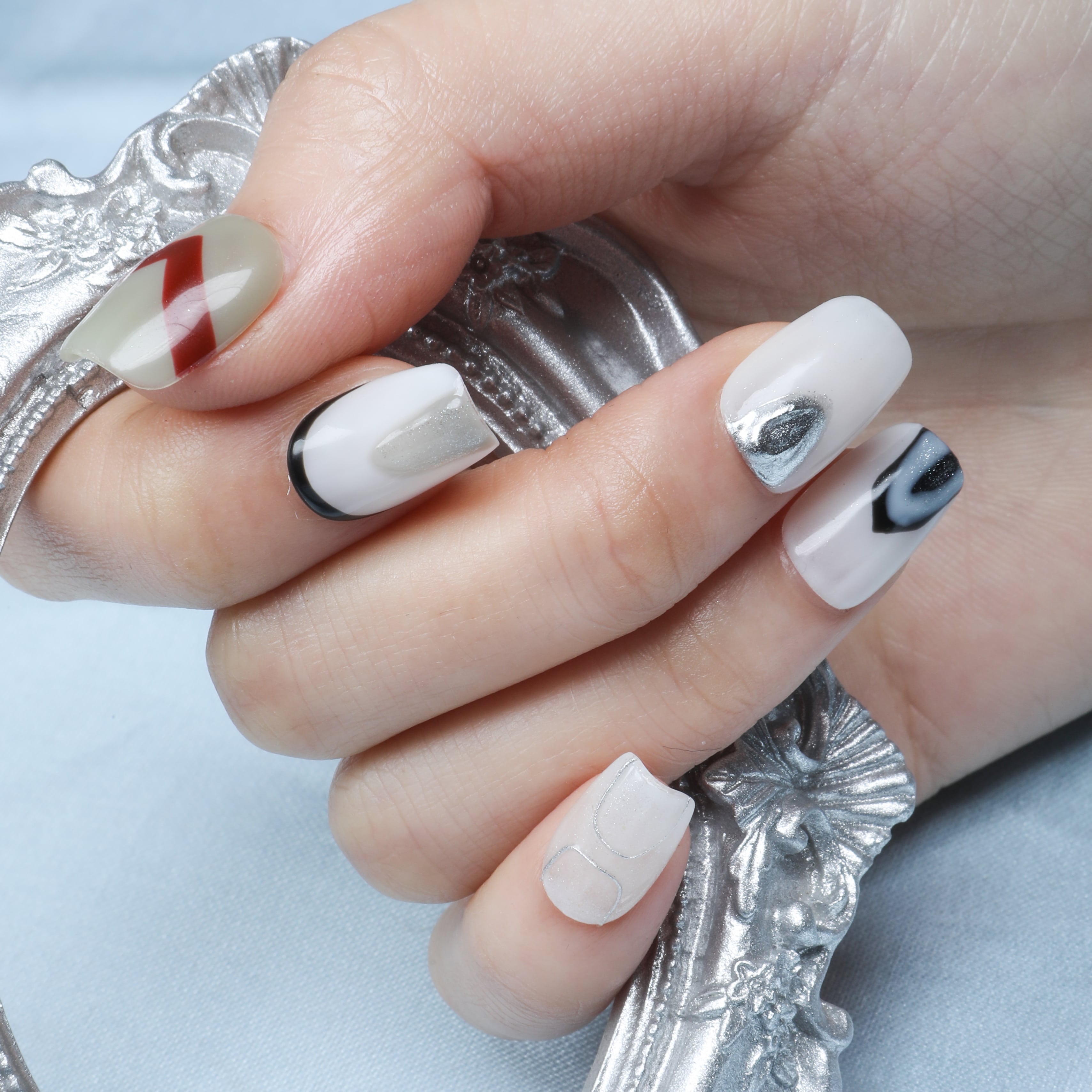 Monochrome Symphony Handmade Press On Nails