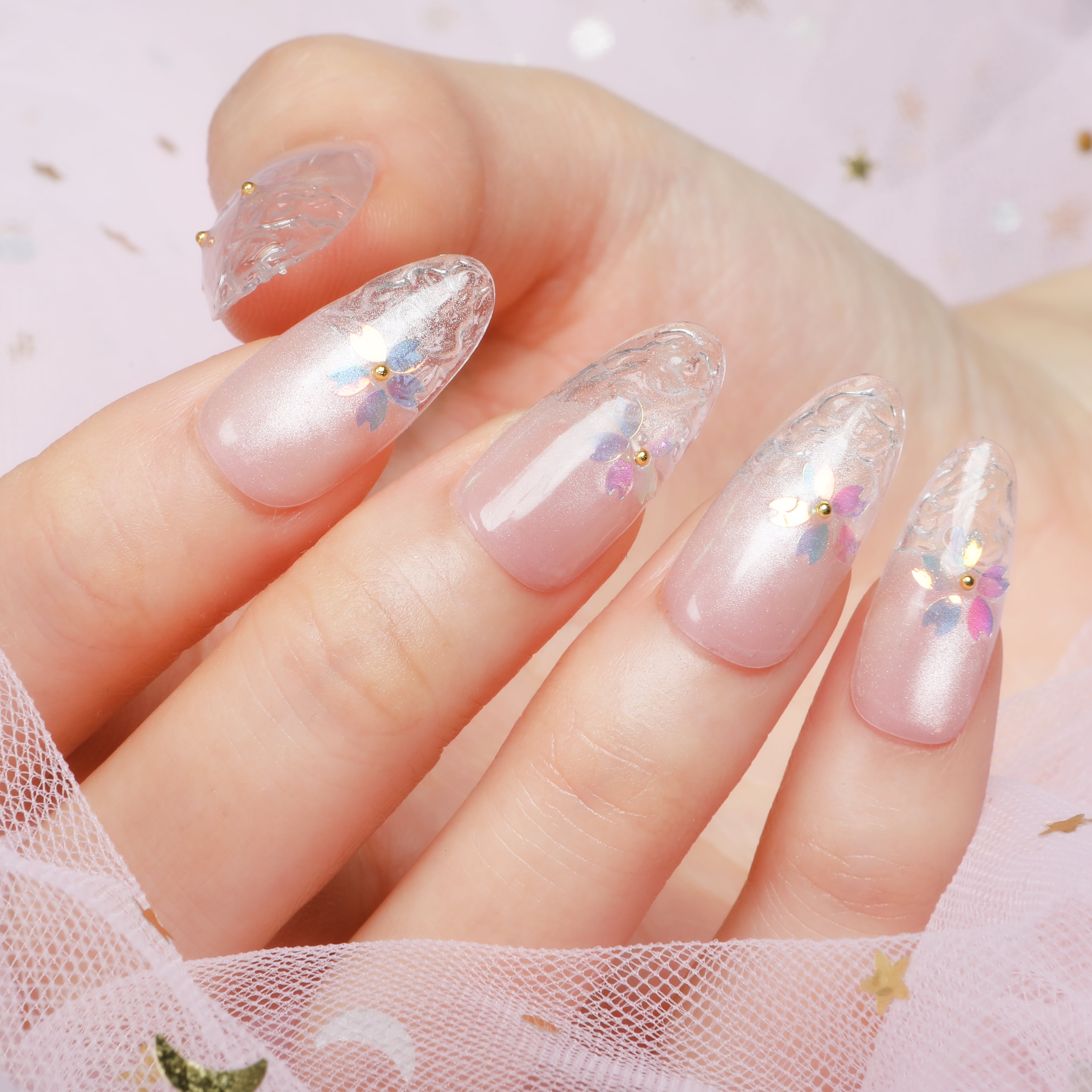 Crystal Blossom Elegance Handmade Press On Nails