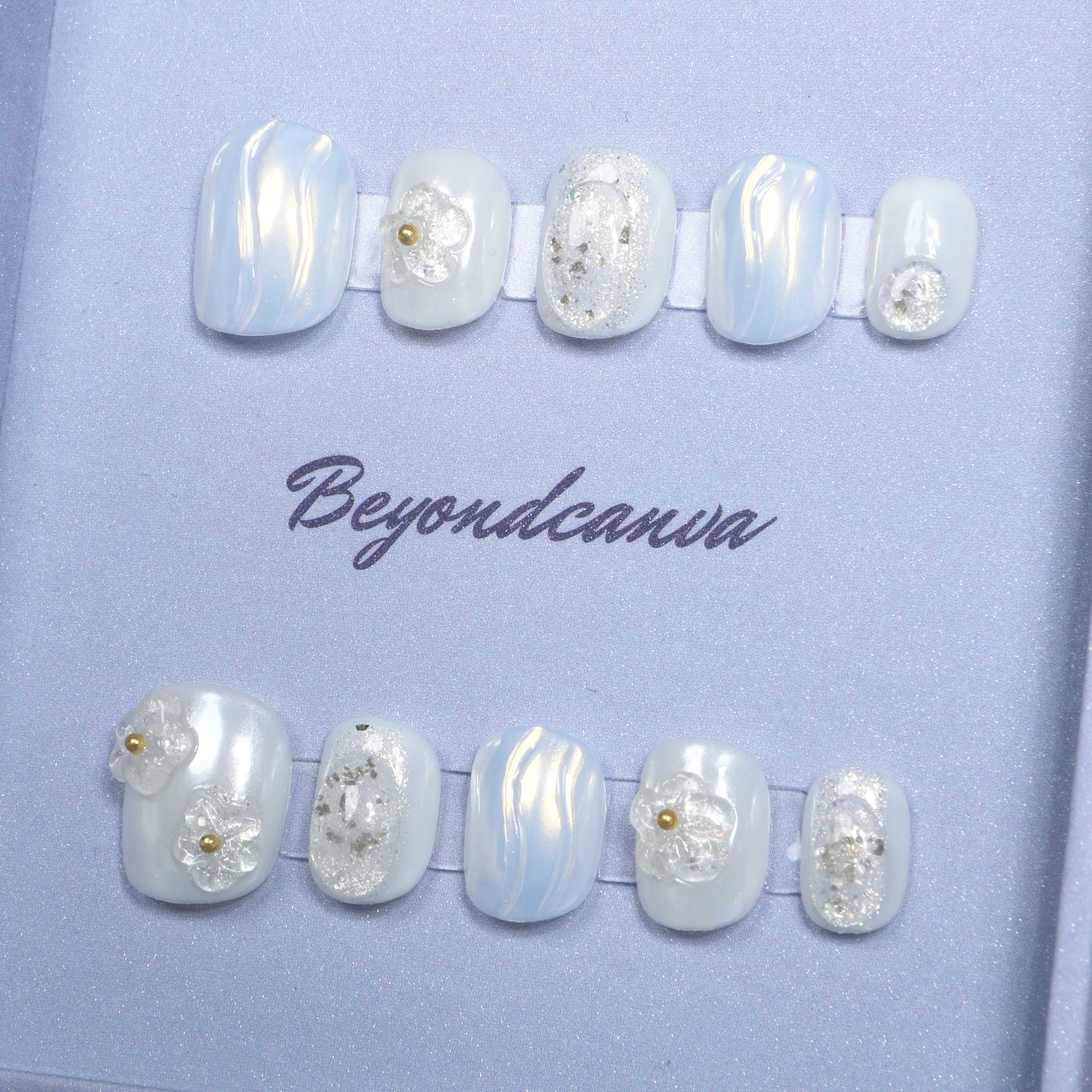 Frosted Blossom Handmade Press On Nails