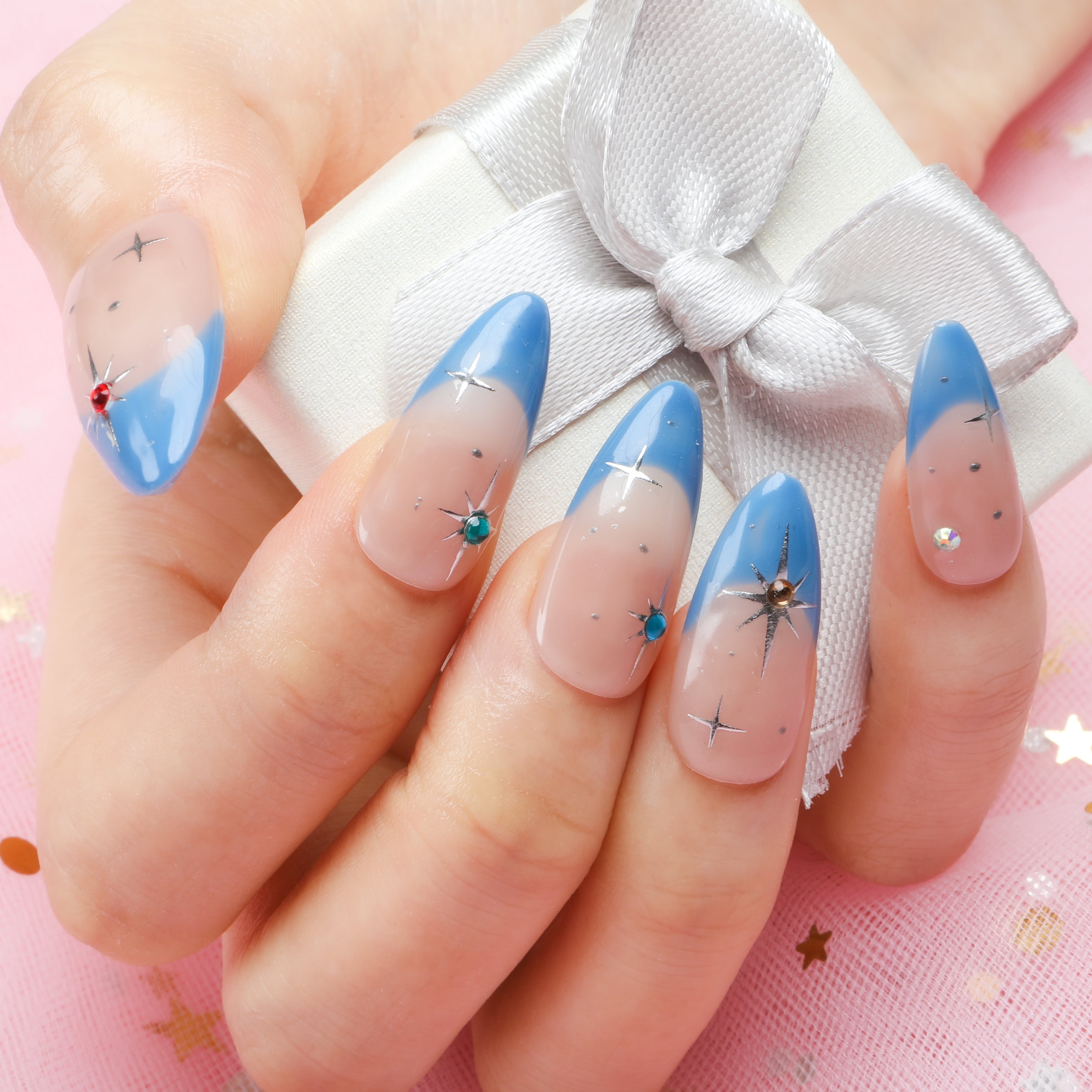 Blue Starry Glam Handmade Press On Nails