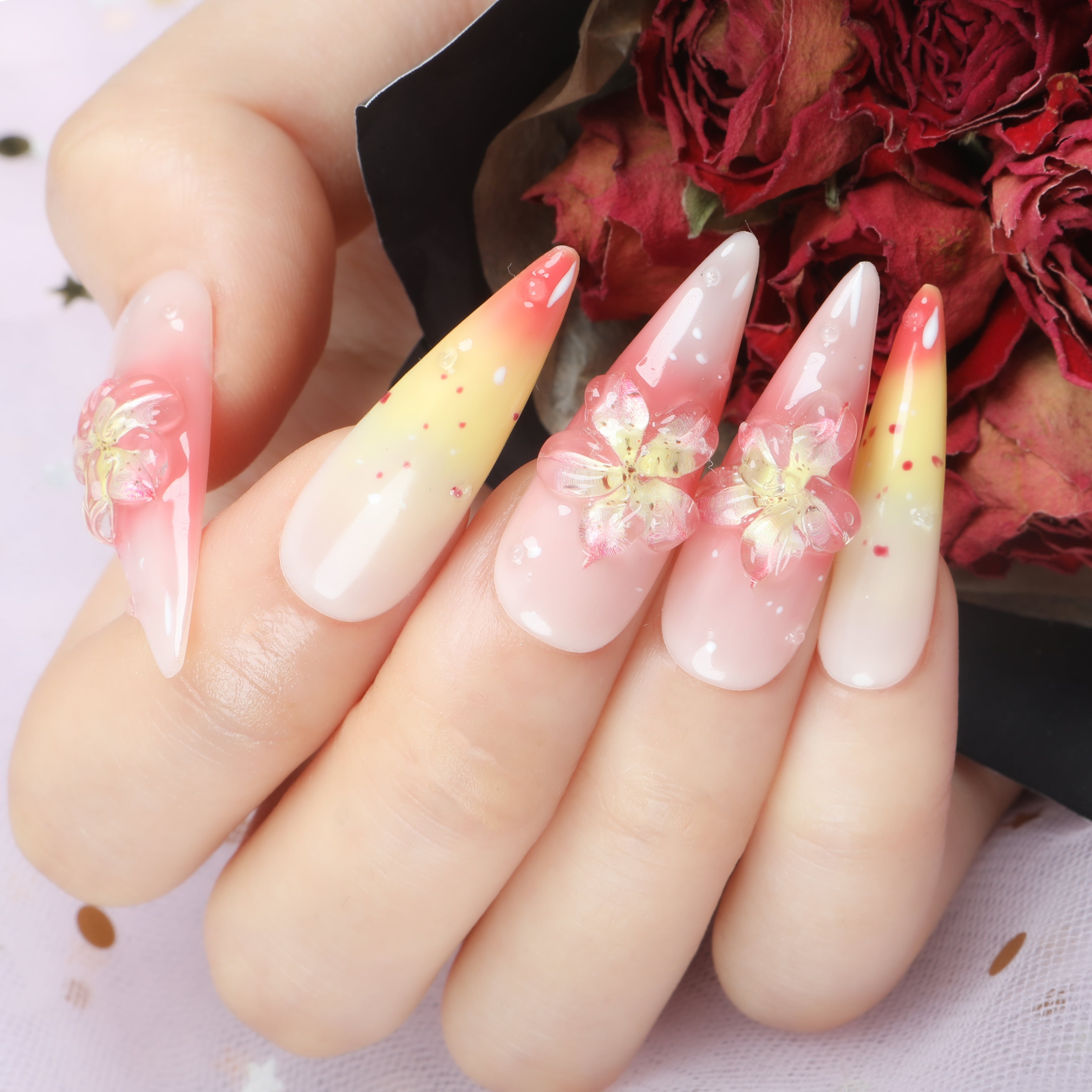 Blossom Elegance Handmade Press On Nails