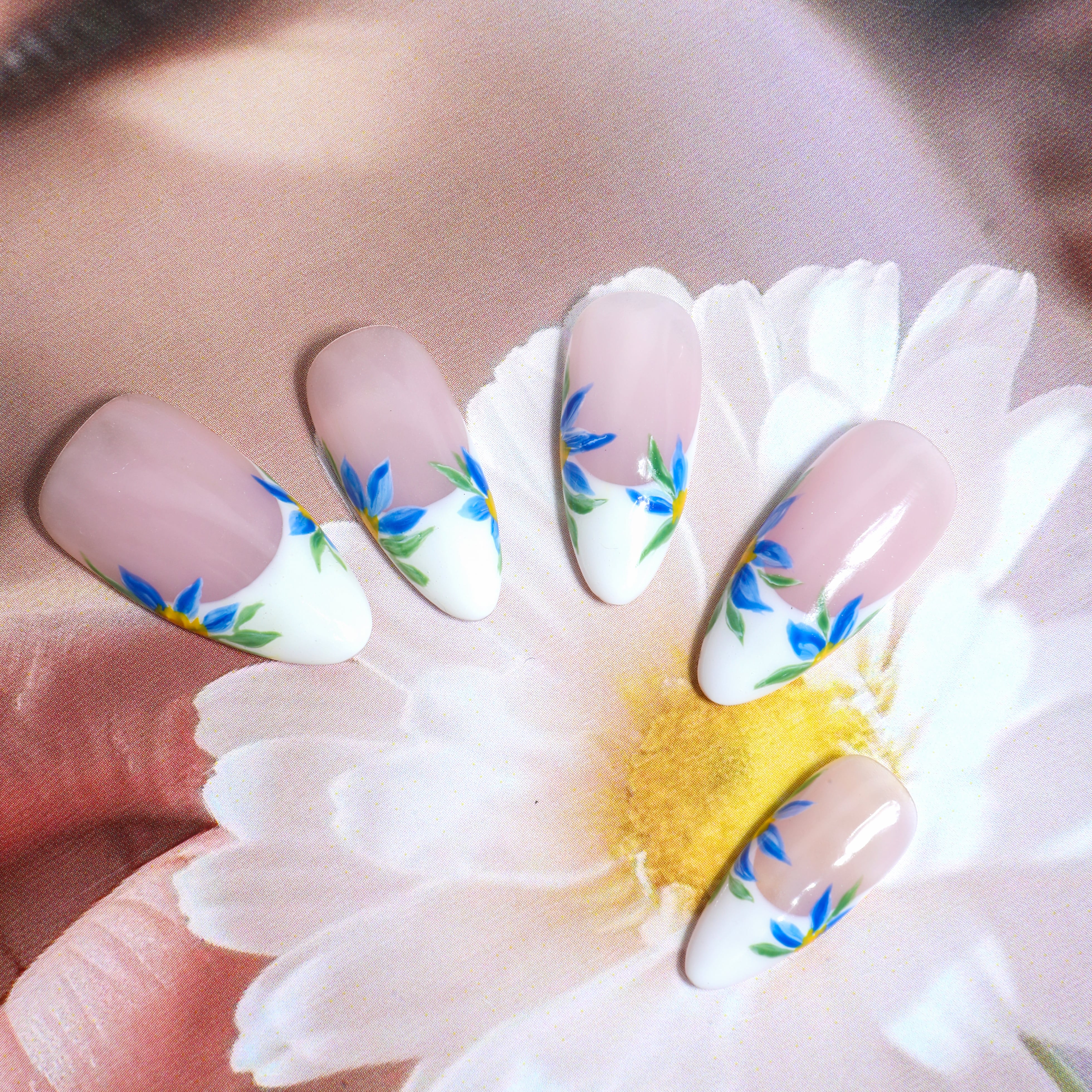 Blue Blossom Grace Handmade Press On Nails