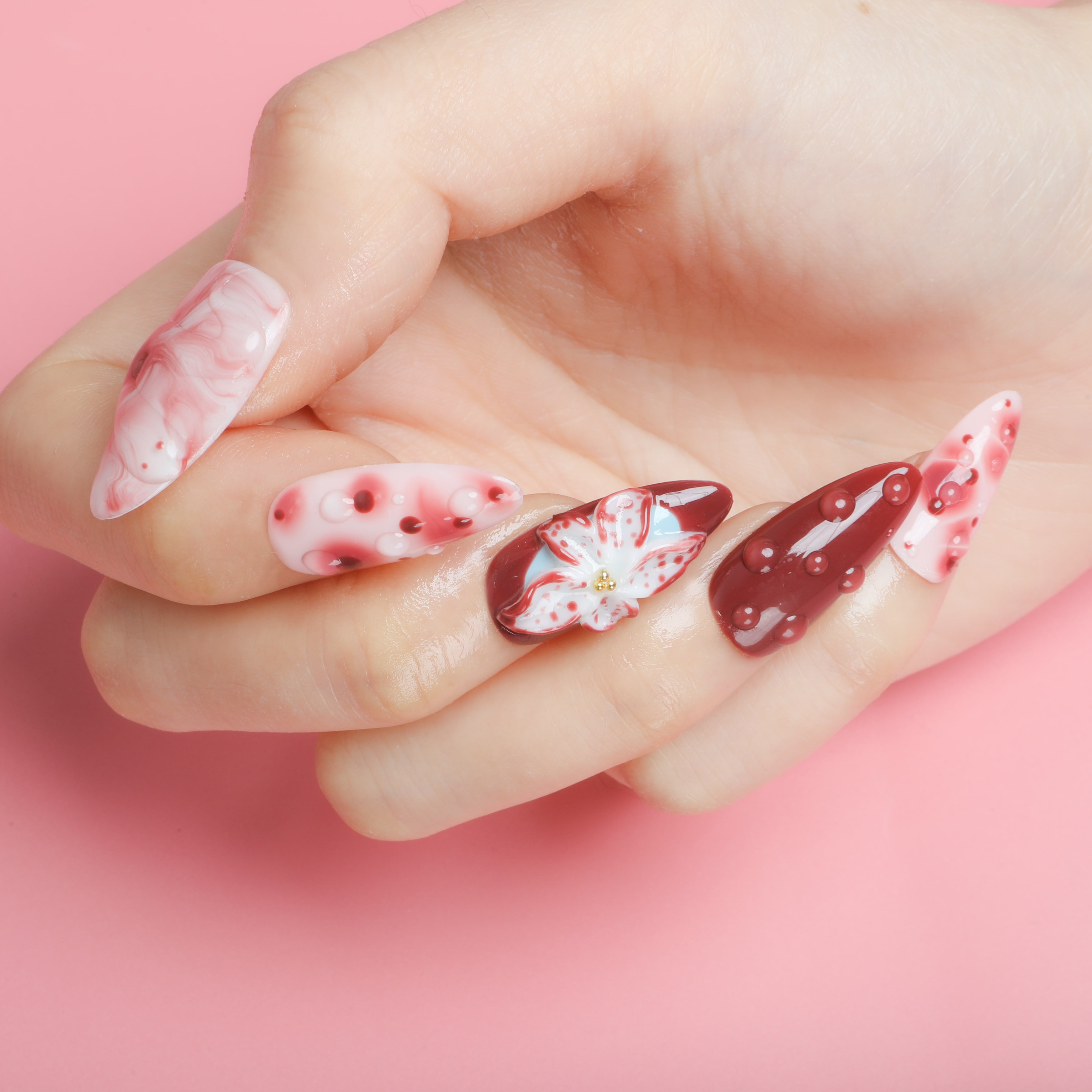 Scarlet Petals Handmade Press On Nails