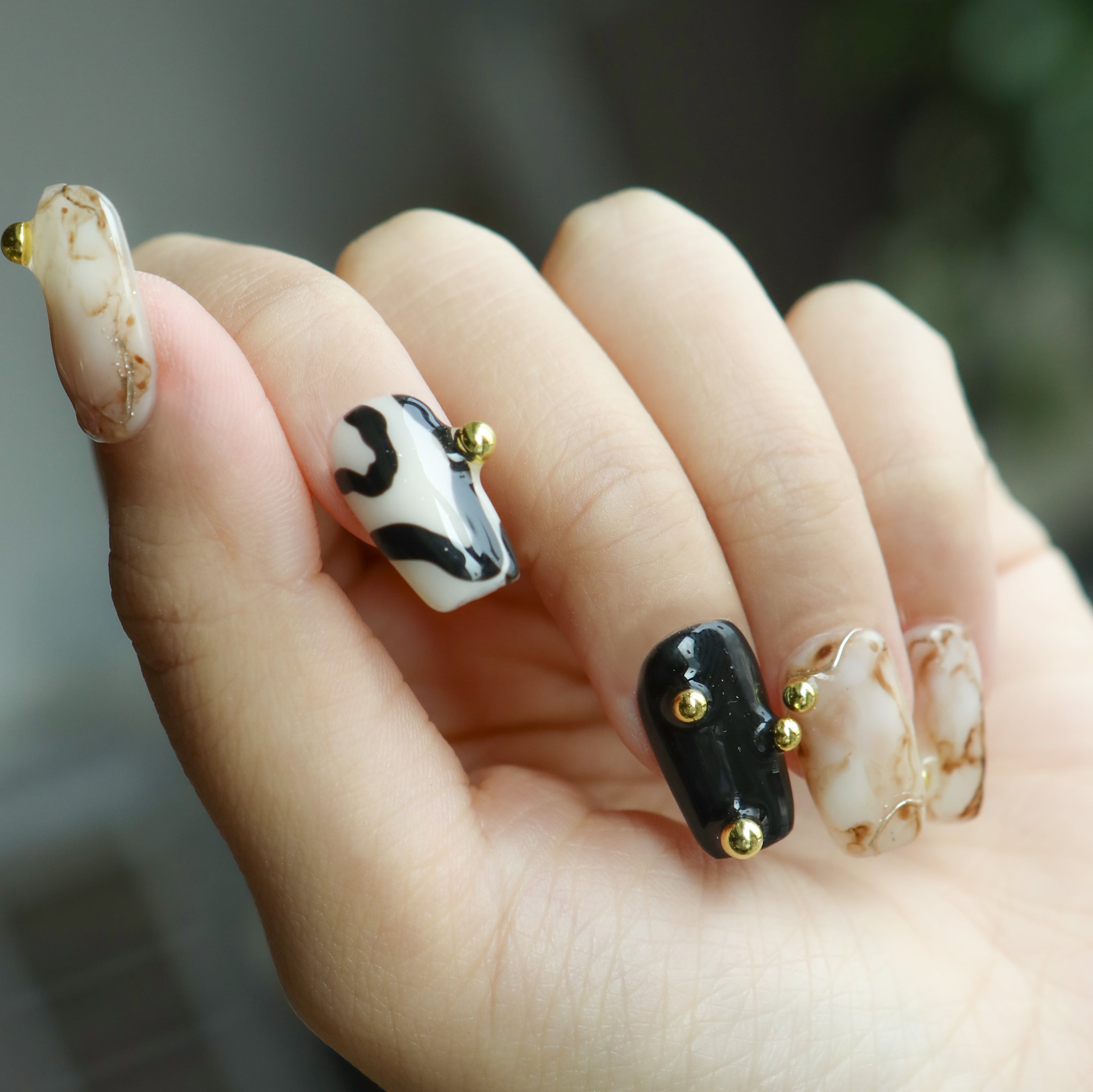 Gilded Monochrome Handmade Press On Nails