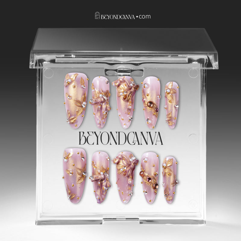 Gilded Petal Waltz Handmade Press On Nails