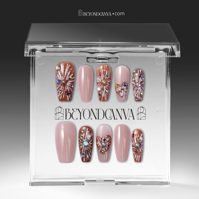 Amber Firework Handmade Press On Nails