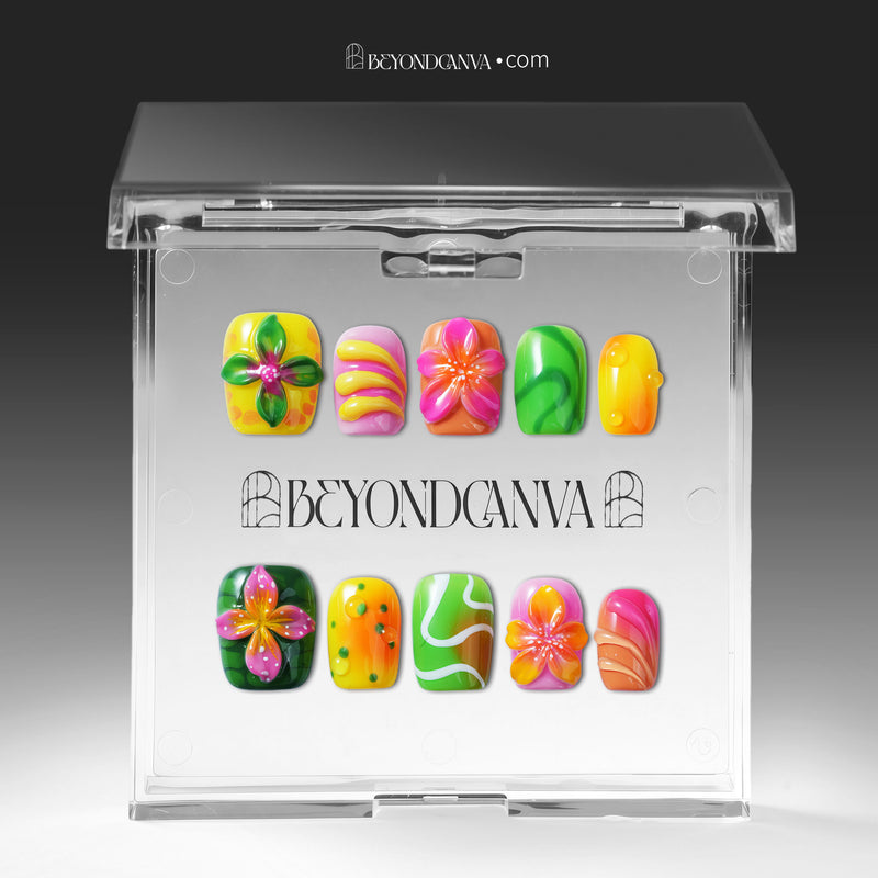 Tropical Jelly Bloom Handmade Press On Nails