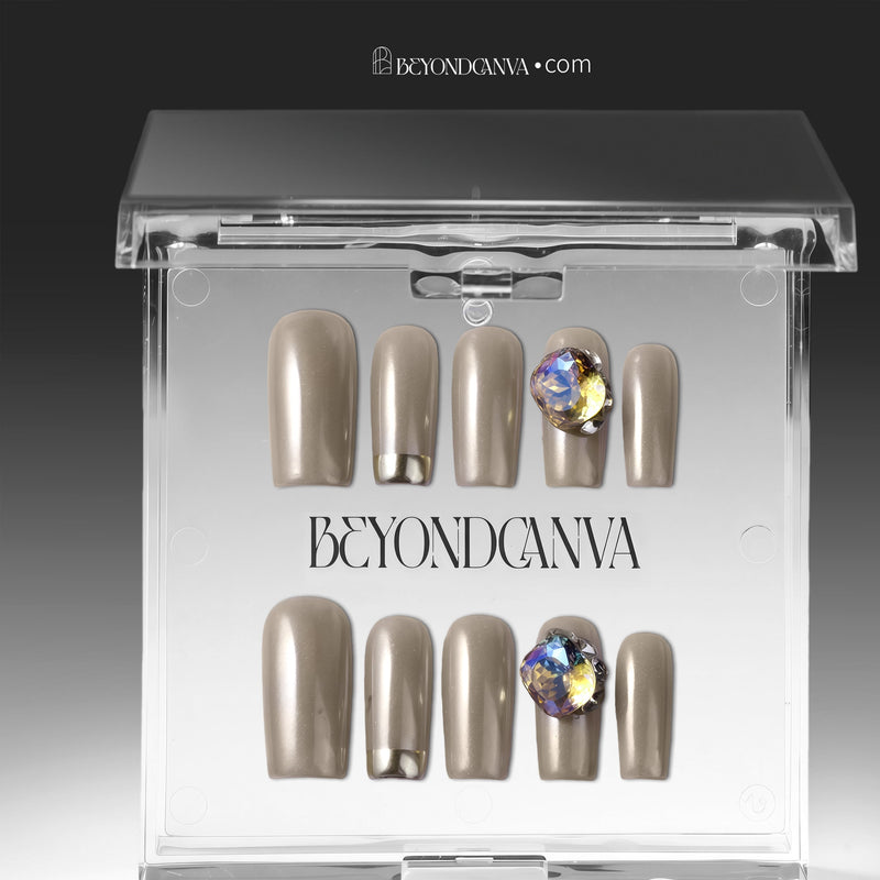 Latte Gemstone Handmade Press On Nails