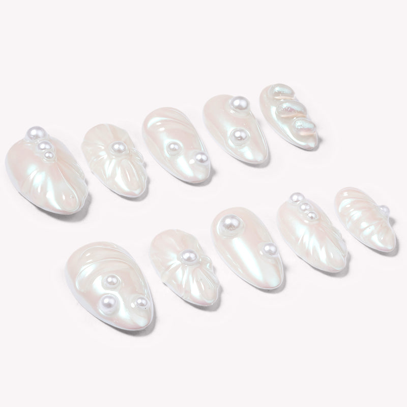 Pearlescent Shores Handmade Press On Nails