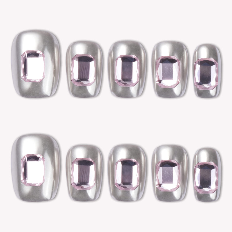 Pink Bijou Chrome Handmade Press On Nails