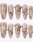 Gilded Petal Waltz Handmade Press On Nails