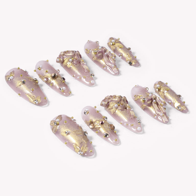 Gilded Petal Waltz Handmade Press On Nails