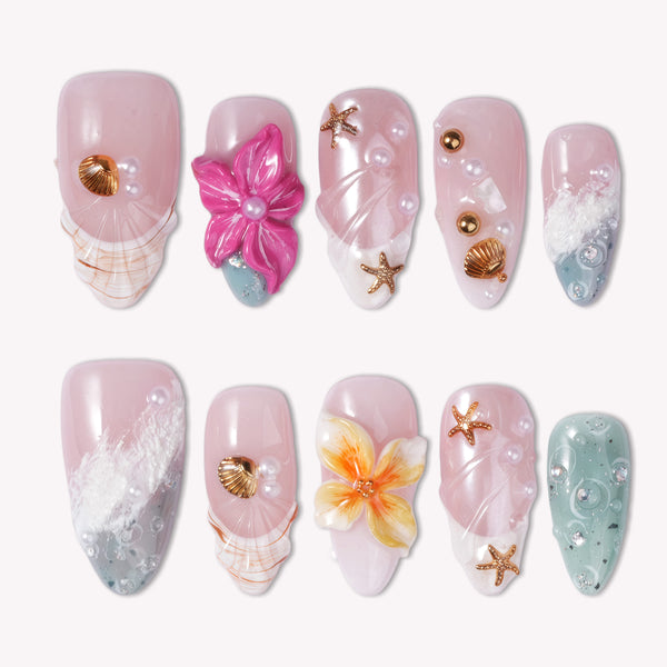 Sea Bloom Handmade Press On Nails
