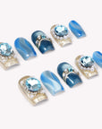 Aquamarine Regal Handmade Press On Nails