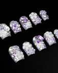 Violet Crystal Blossom Luxury Press On Nails | Purple 3D Crystal Nail Design