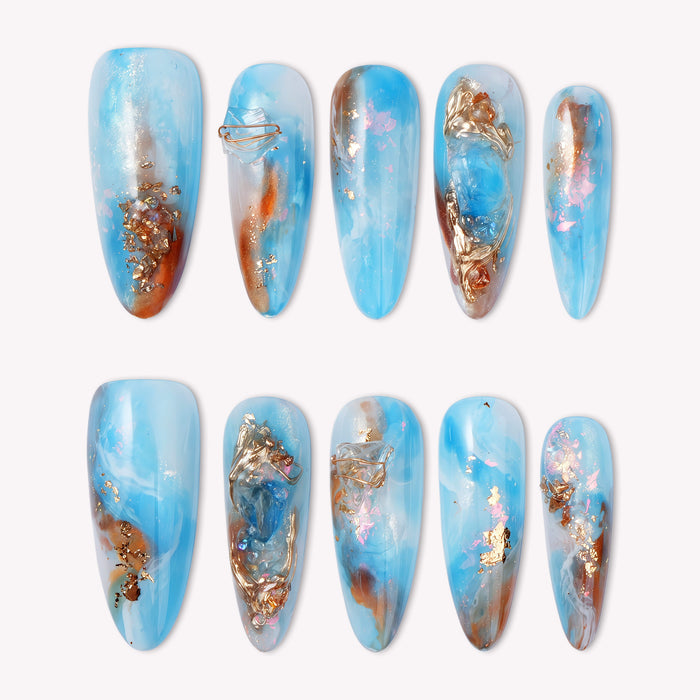 Aquamarine Serenity & Throat Chakra Handmade Press On Nails