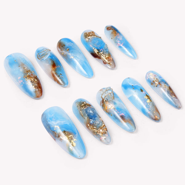 Aquamarine Serenity & Throat Chakra Handmade Press On Nails
