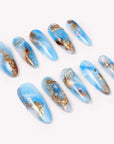 Aquamarine Serenity & Throat Chakra Handmade Press On Nails
