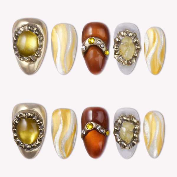 Citrine Wealth & Solar Vitality Handmade Press On Nails