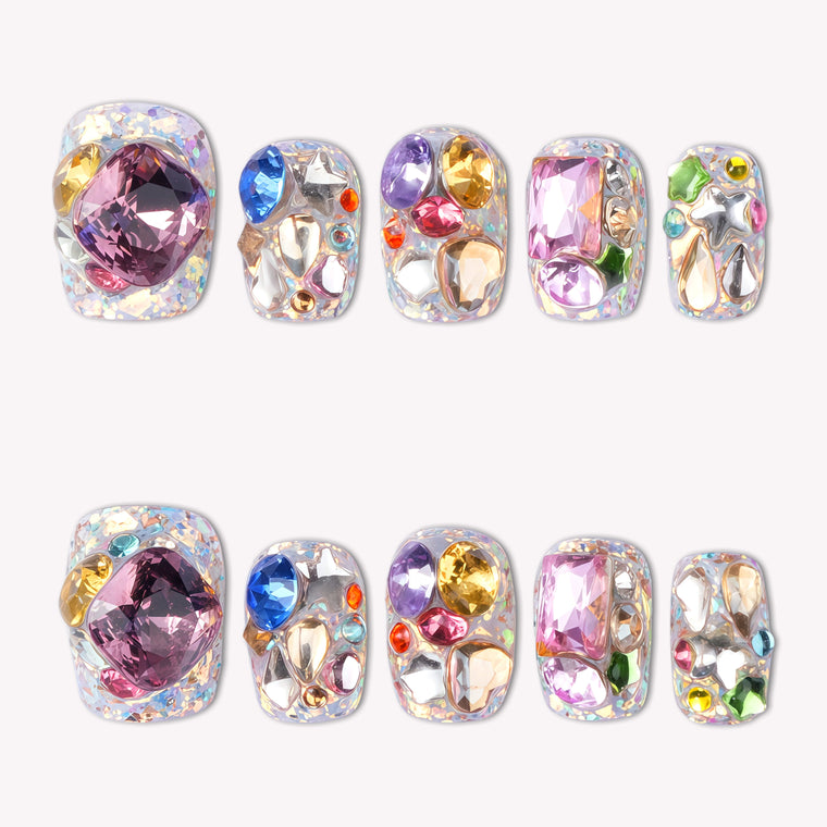Mosaic Gem Cluster Handmade Press On Nails