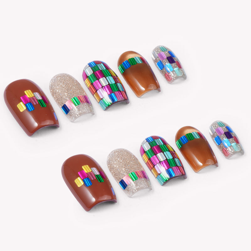 Mosaic Glass Handmade Press On Nails