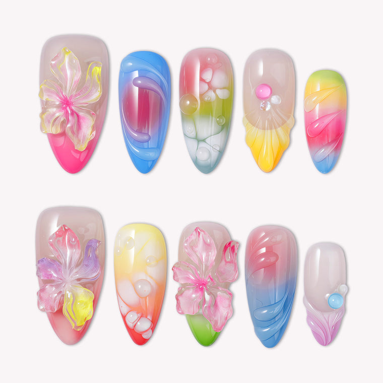 Glass Petals(Random Flower Colors) Handmade Press On Nails