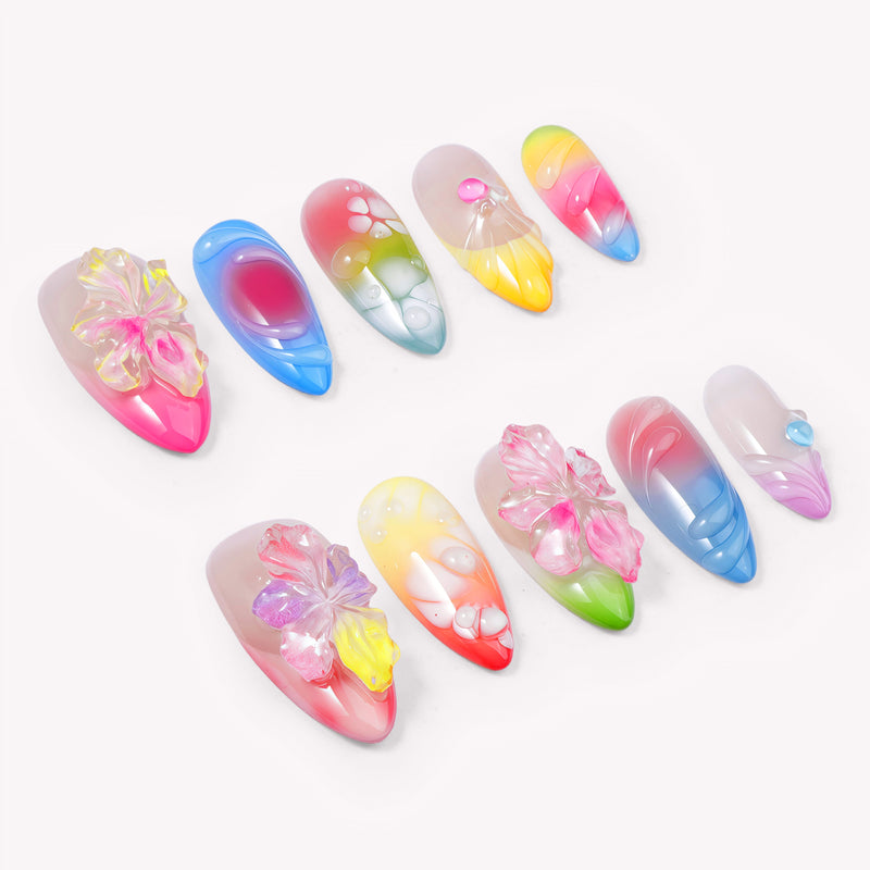Glass Petals(Random Flower Colors) Handmade Press On Nails