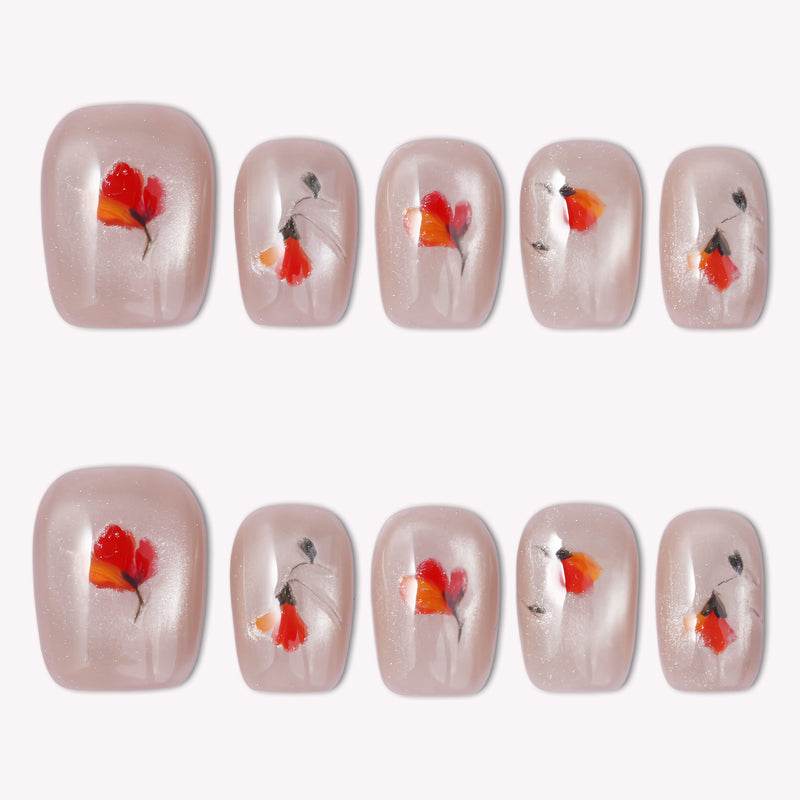 Scarlet Poppy Handmade Press On Nails