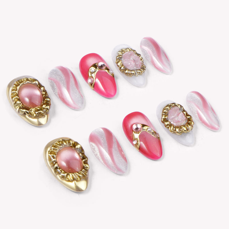 Rose Quartz Love &amp; Heart Healing Handmade Press On Nails