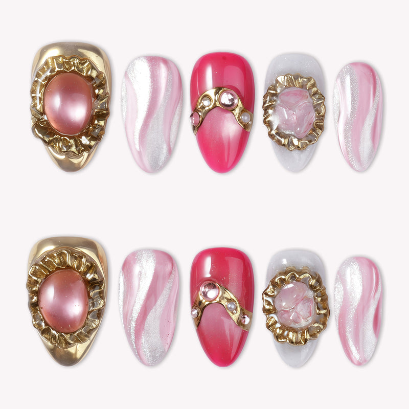 Rose Quartz Love &amp; Heart Healing Handmade Press On Nails