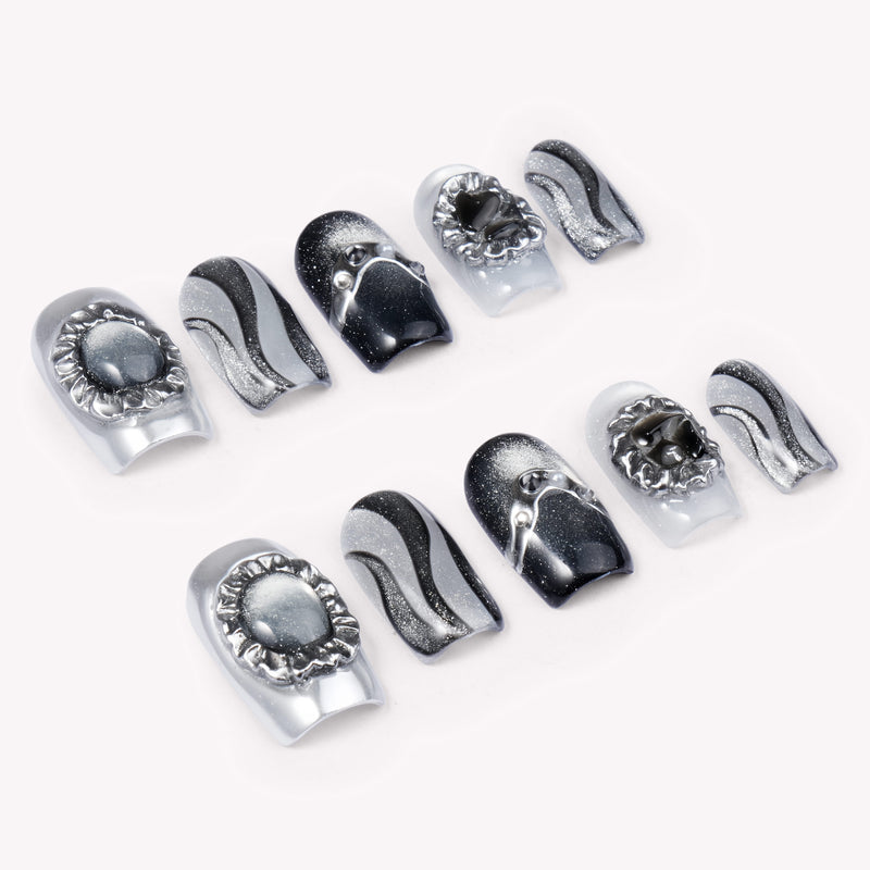 Obsidian Protection &amp; Root Grounding Handmade Press On Nails
