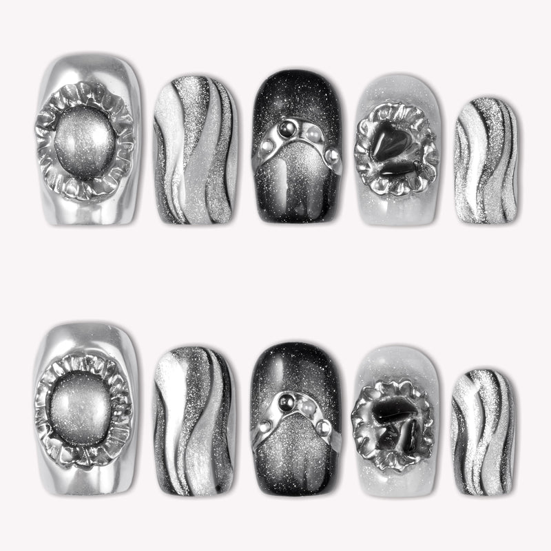 Obsidian Protection &amp; Root Grounding Handmade Press On Nails