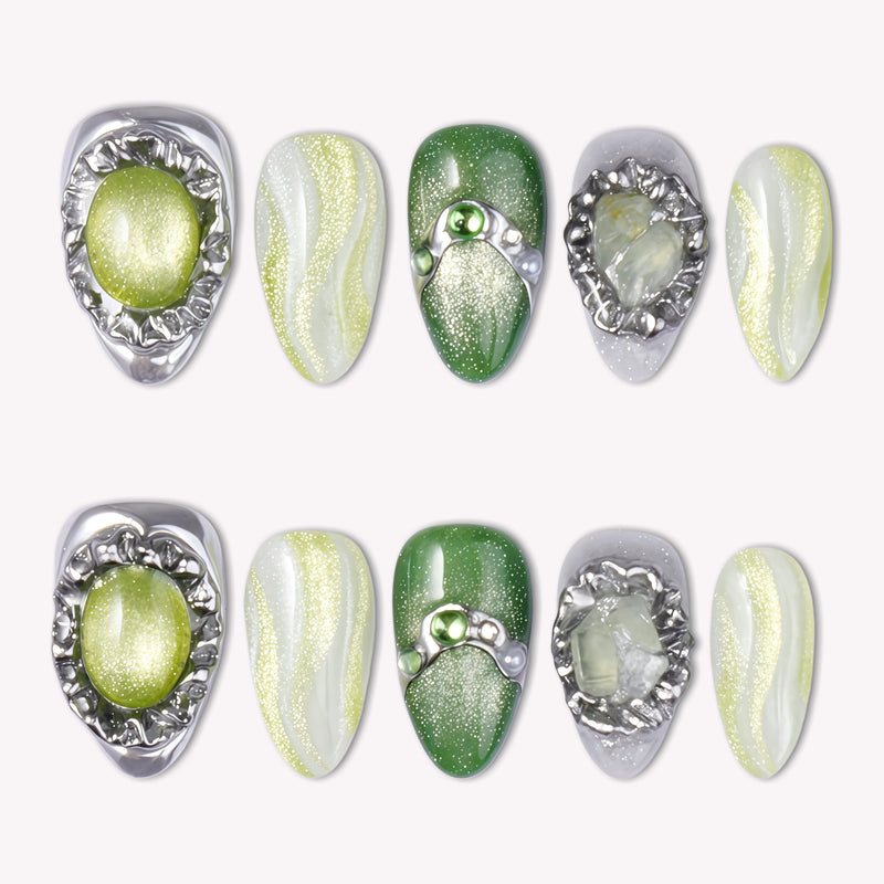 Green Quartz Career &amp; Vitality Handmade Press On Nails