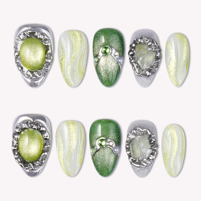 Green Quartz Career & Vitality Handmade Press On Nails