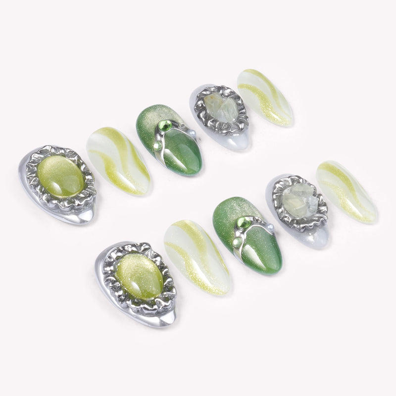 Green Quartz Career &amp; Vitality Handmade Press On Nails