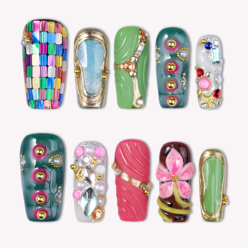 Gaudí Mosaic Garden Handmade Press On Nails
