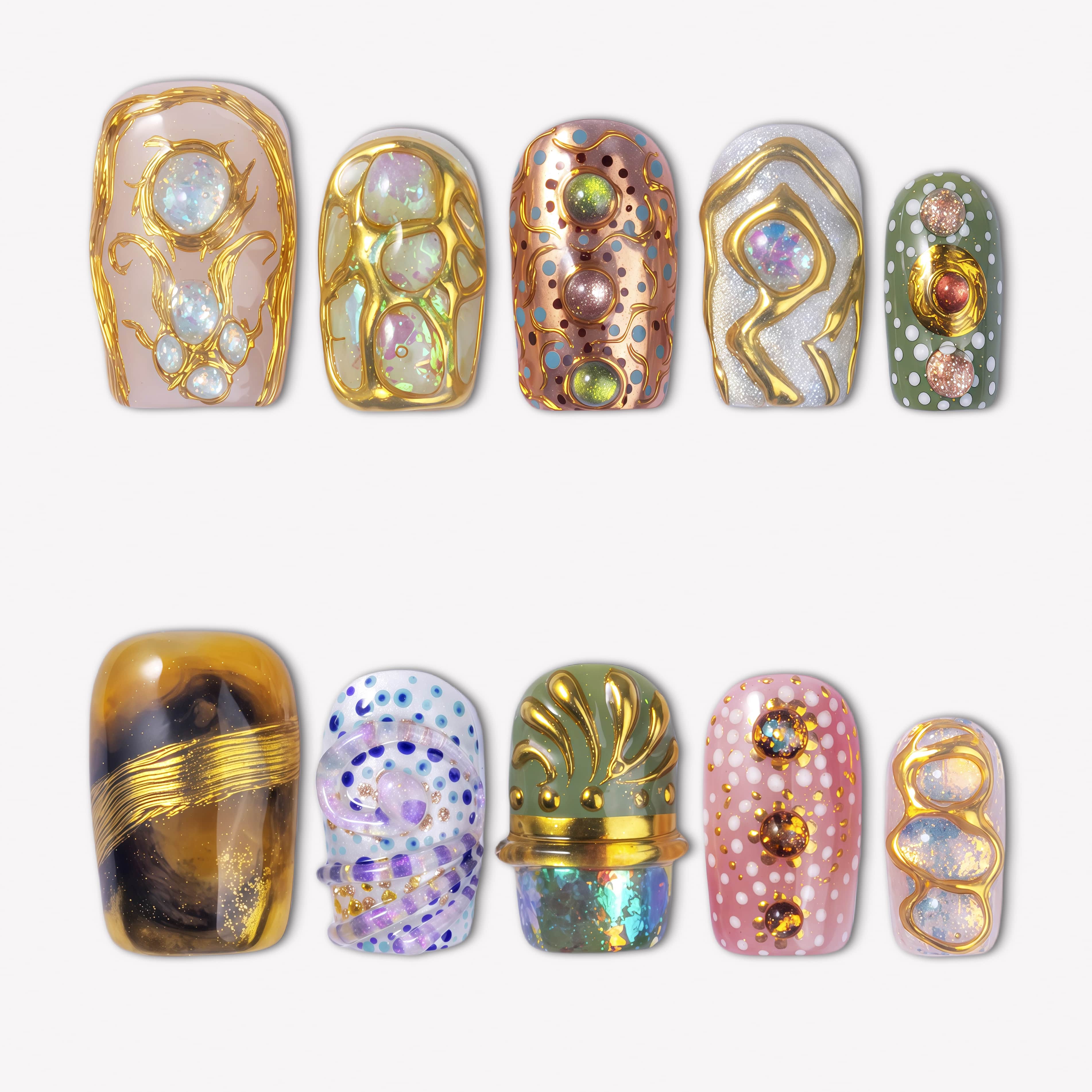 BeyondCanva | Golden Muse Liquid Gold 3D Vintage Jewel Press On Nails
