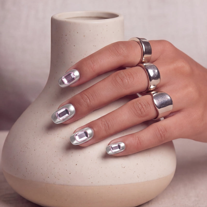 Pink Bijou Chrome Handmade Press On Nails